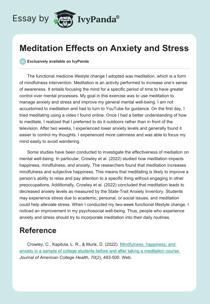 Meditation Effects on Anxiety and Stress. Page 1
