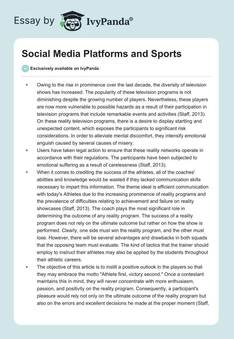 Social Media Platforms and Sports. Page 1