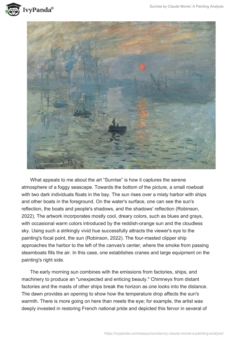 Sunrise by Claude Monet: A Painting Analysis. Page 2