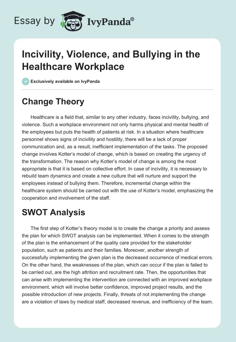 Incivility, Violence, and Bullying in the Healthcare Workplace. Page 1