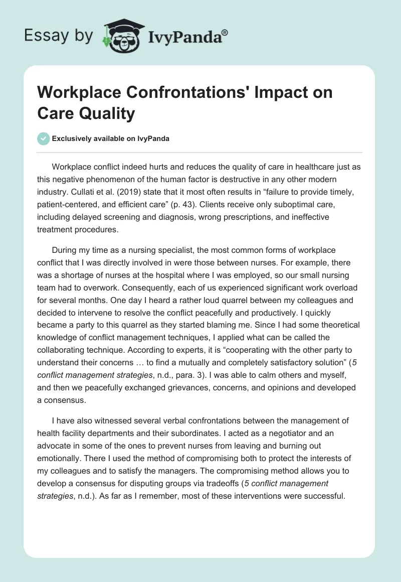 Workplace Confrontations' Impact on Care Quality. Page 1