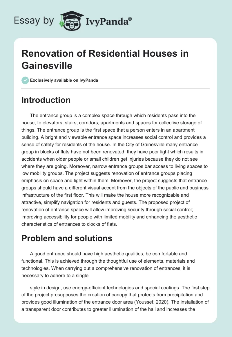 Renovation of Residential Houses in Gainesville. Page 1