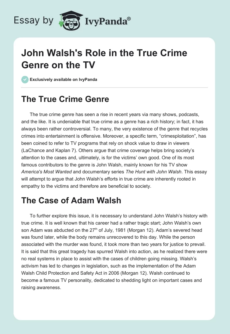 John Walsh's Role in the True Crime Genre on the TV. Page 1