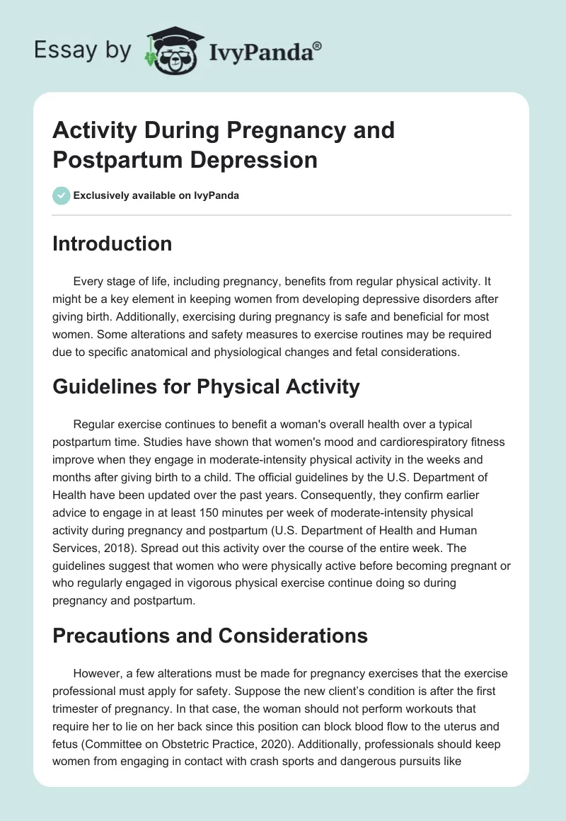 Activity During Pregnancy and Postpartum Depression. Page 1