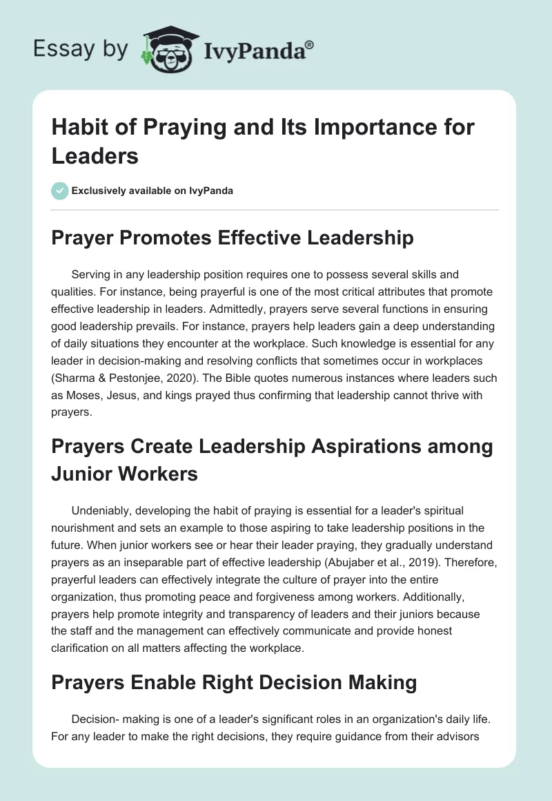 Habit of Praying and Its Importance for Leaders. Page 1