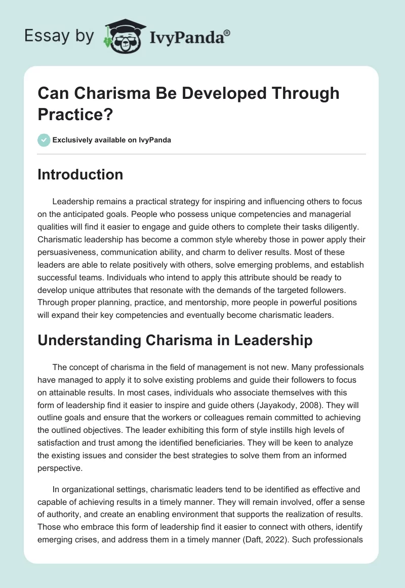 Can Charisma Be Developed Through Practice?. Page 1