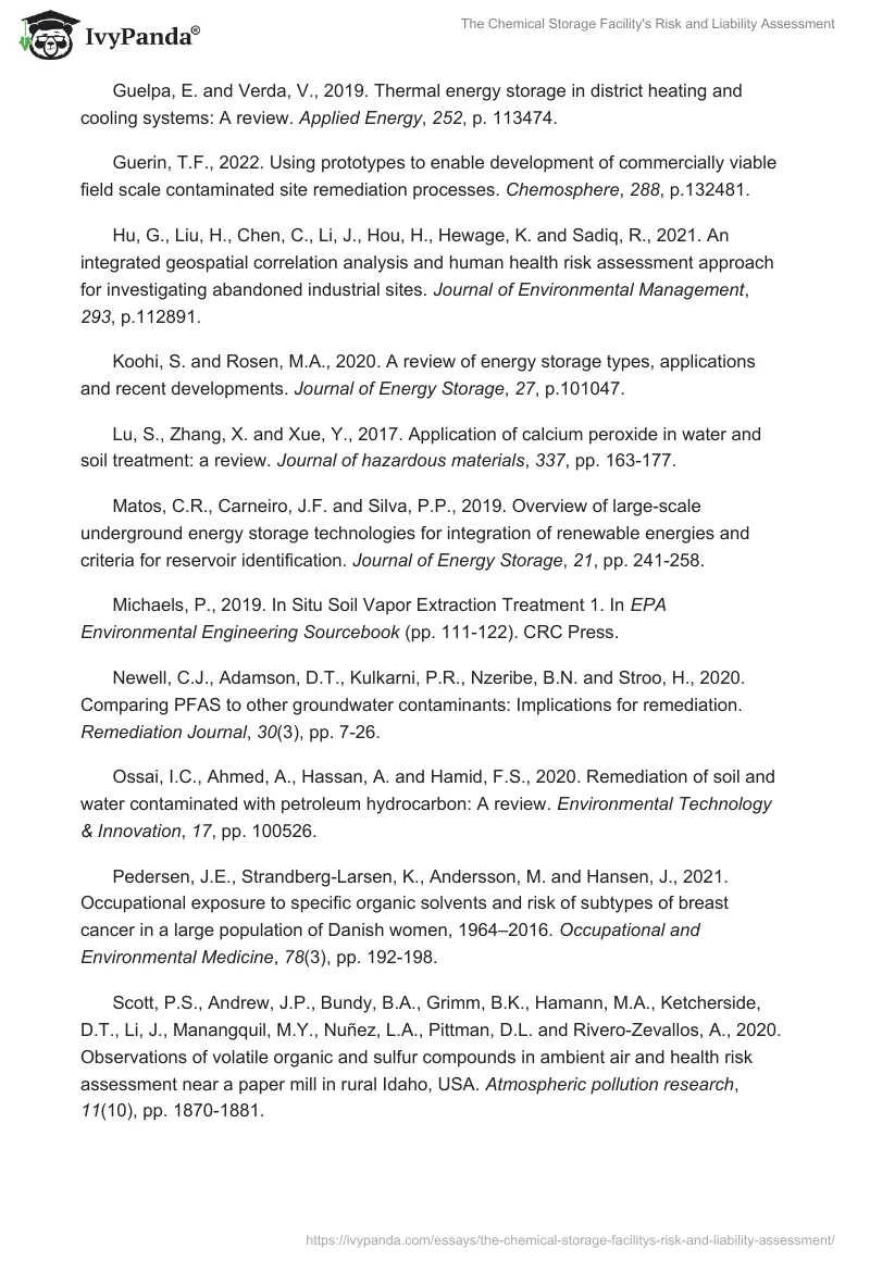 The Chemical Storage Facility's Risk and Liability Assessment. Page 5