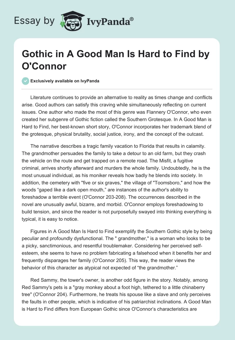 Gothic in "A Good Man Is Hard to Find" by O'Connor. Page 1