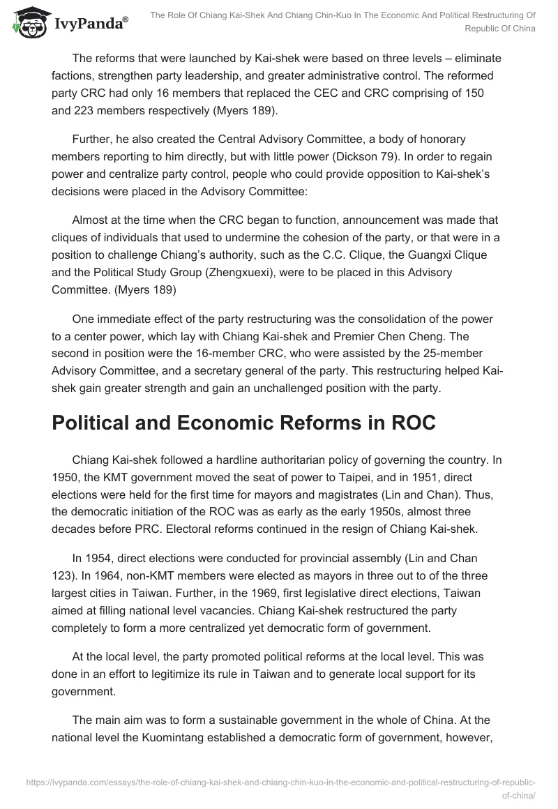 The Role Of Chiang Kai-Shek And Chiang Chin-Kuo In The Economic And Political Restructuring Of Republic Of China. Page 3