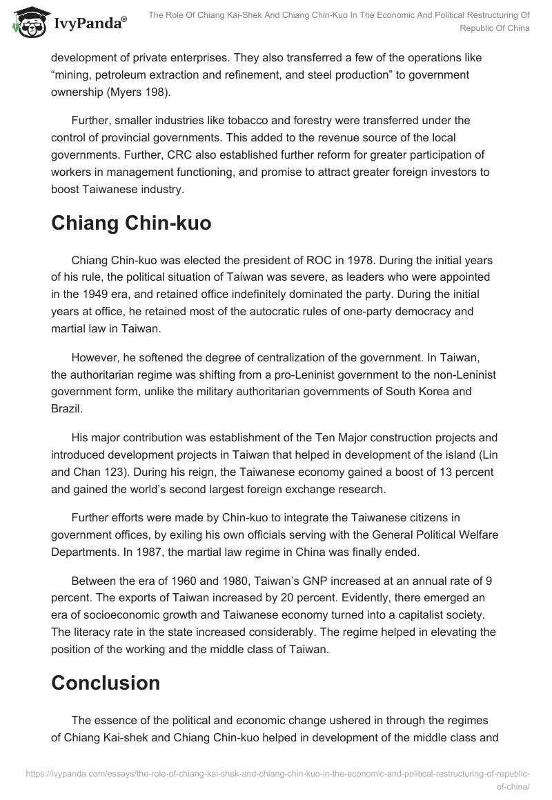 The Role Of Chiang Kai-Shek And Chiang Chin-Kuo In The Economic And Political Restructuring Of Republic Of China. Page 5