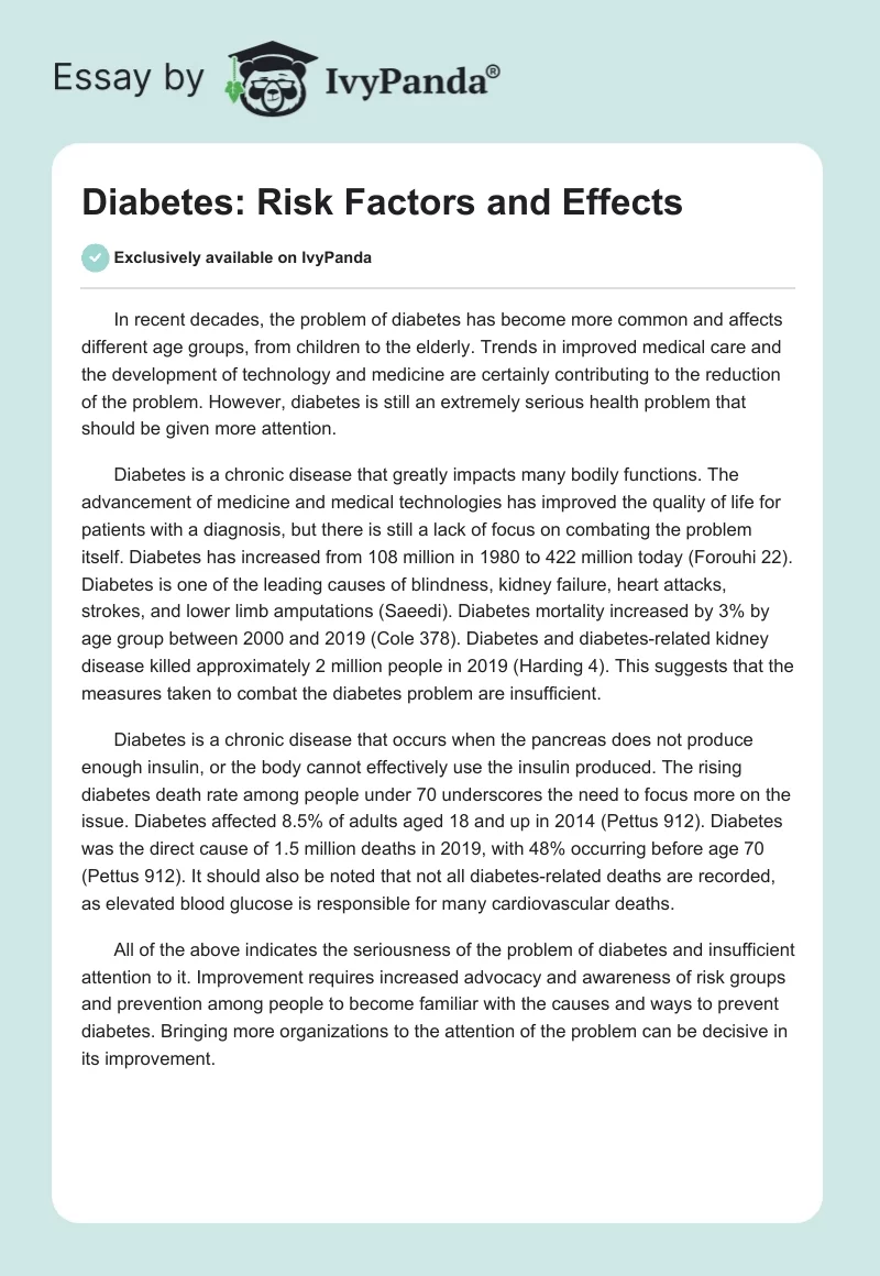 Diabetes: Risk Factors and Effects. Page 1