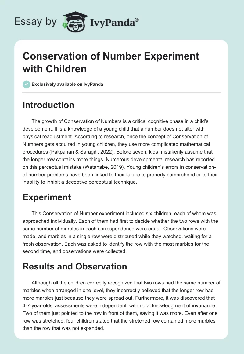 Conservation of Number Experiment with Children. Page 1
