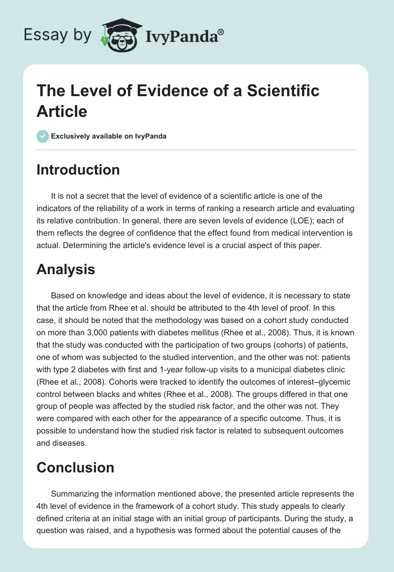 The Level of Evidence of a Scientific Article. Page 1