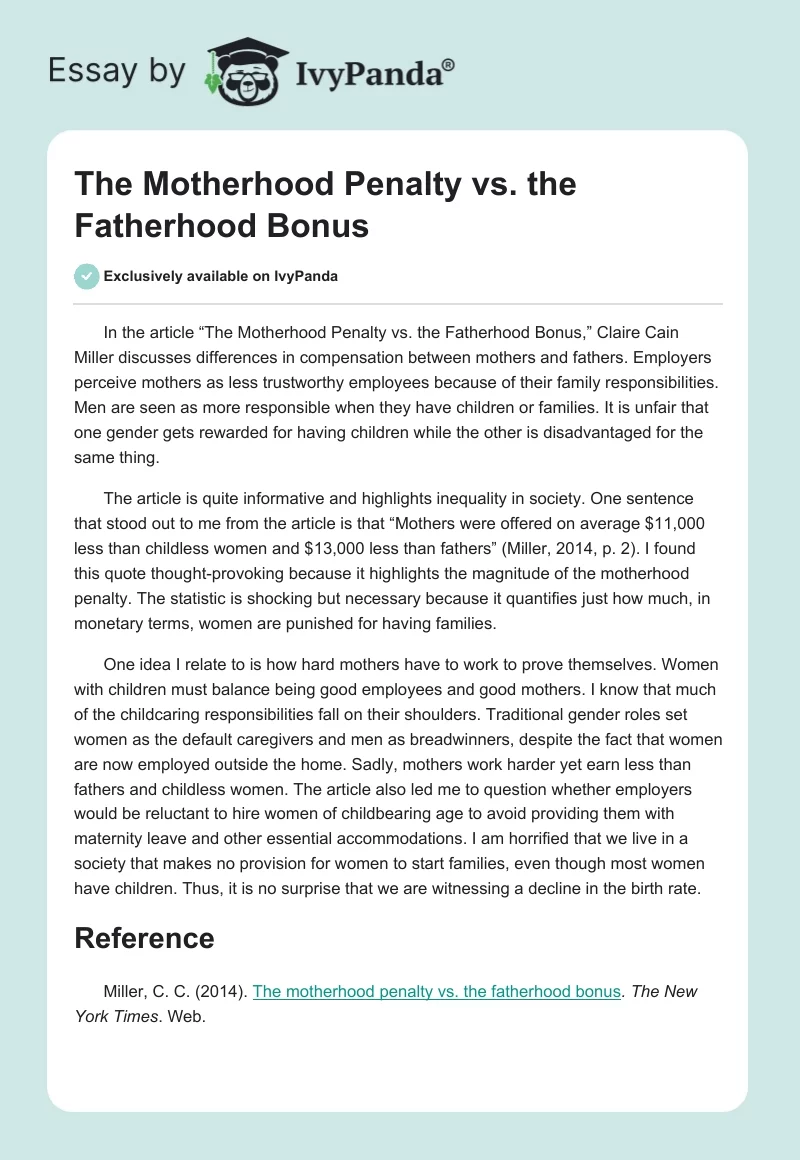 The Motherhood Penalty vs. the Fatherhood Bonus. Page 1