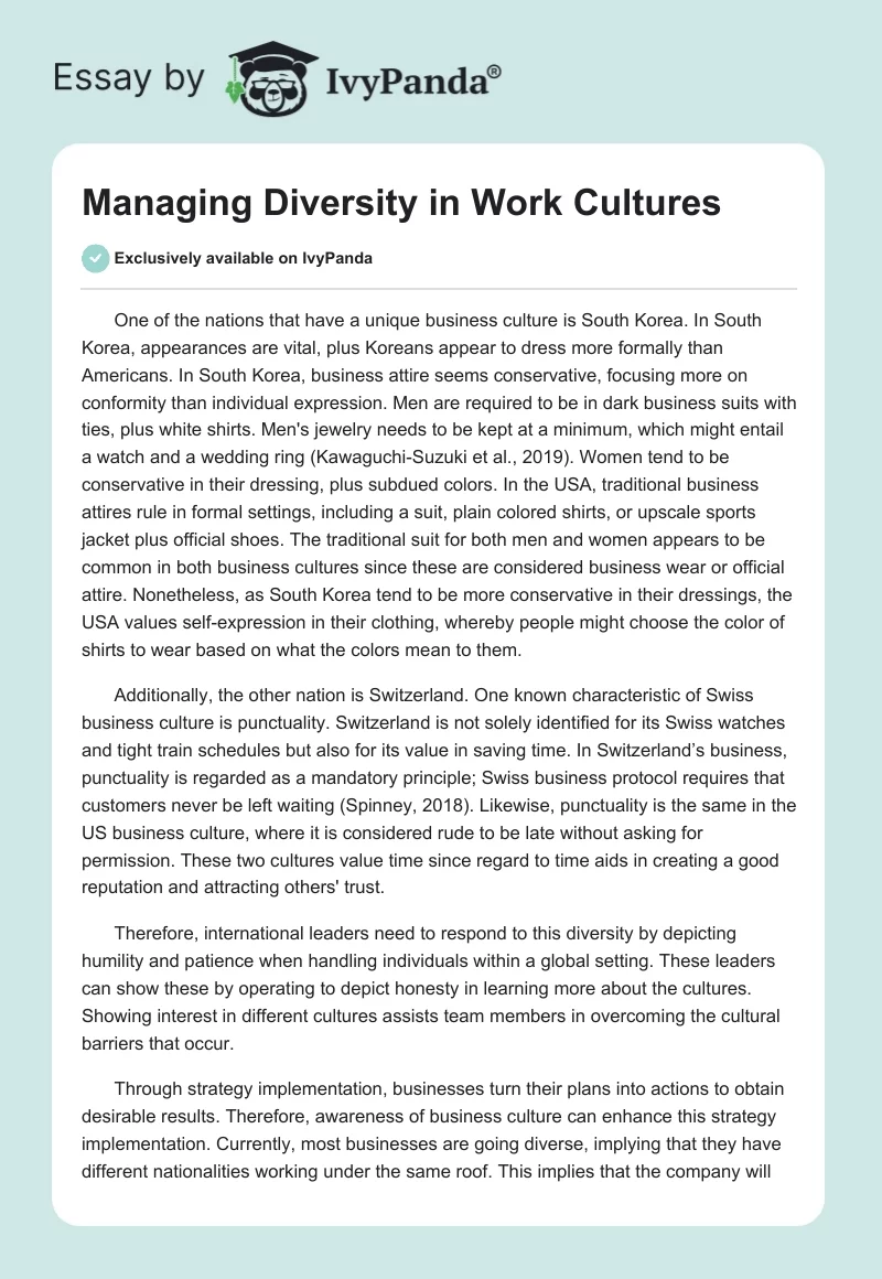 Managing Diversity in Work Cultures. Page 1