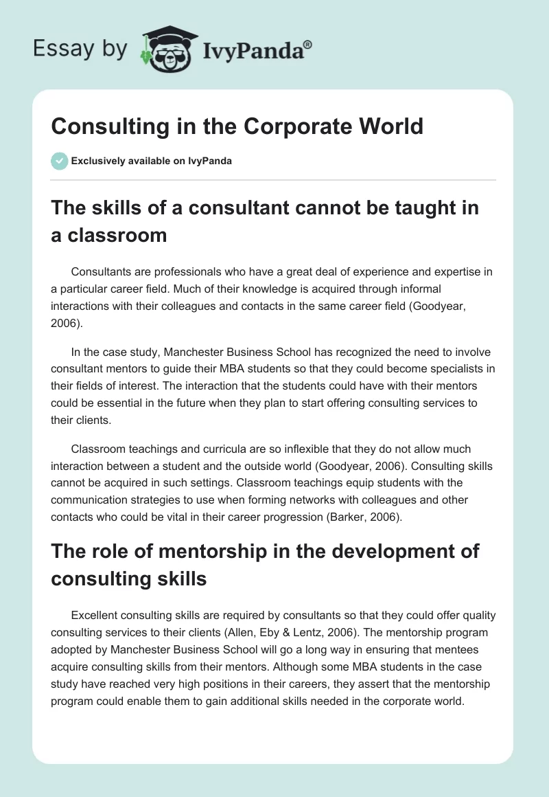 Consulting in the Corporate World. Page 1