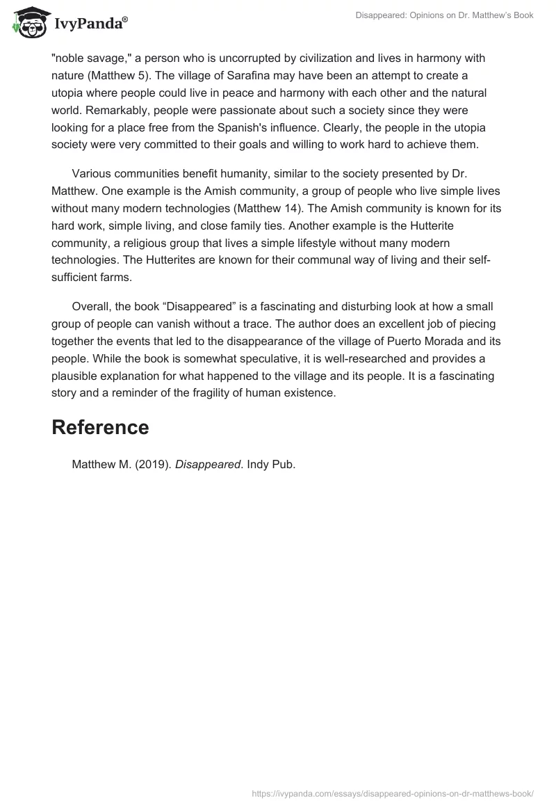 Disappeared: Opinions on Dr. Matthew’s Book. Page 2