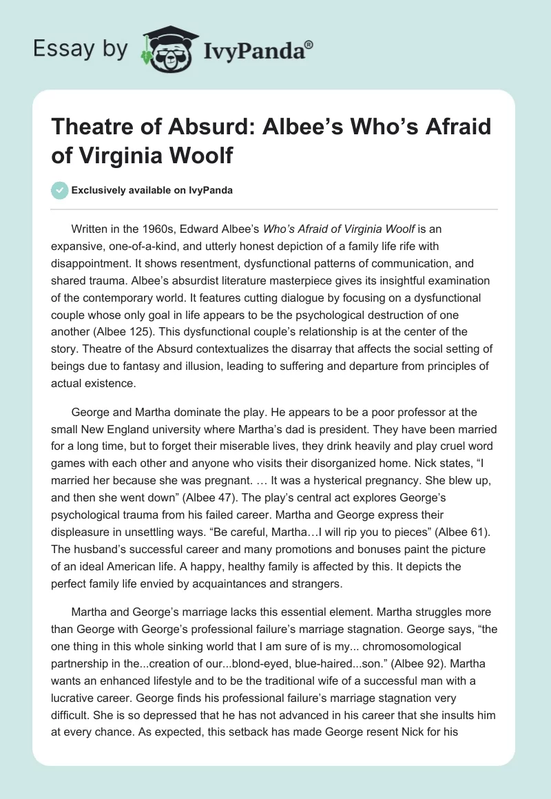 Theatre of Absurd: Albee’s Who’s Afraid of Virginia Woolf. Page 1