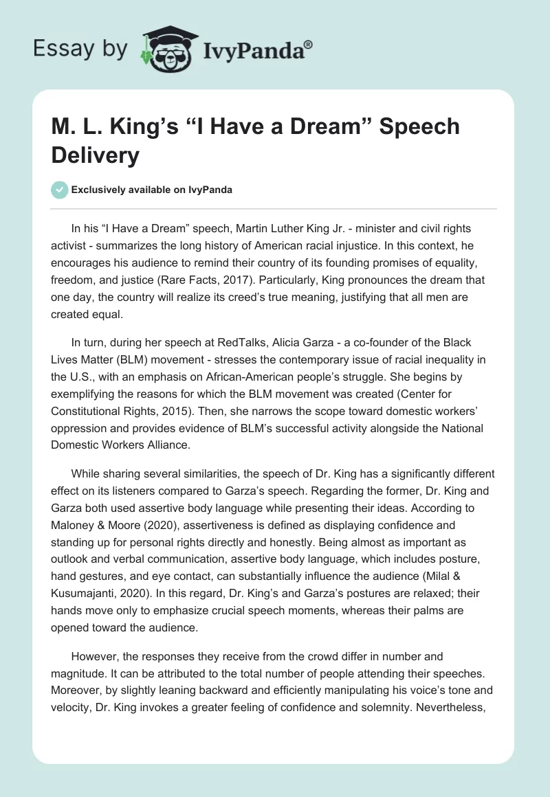 M. L. King’s “I Have a Dream” Speech Delivery. Page 1