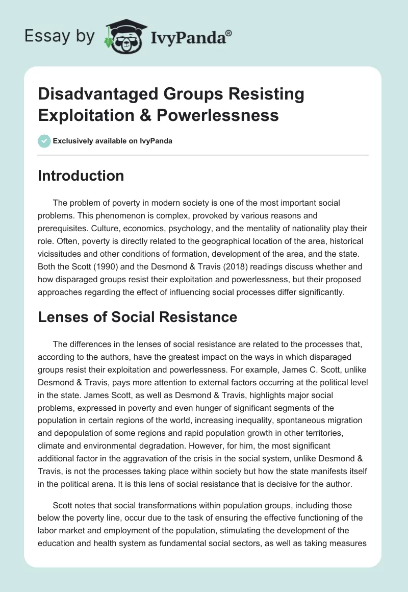 Disadvantaged Groups Resisting Exploitation & Powerlessness. Page 1
