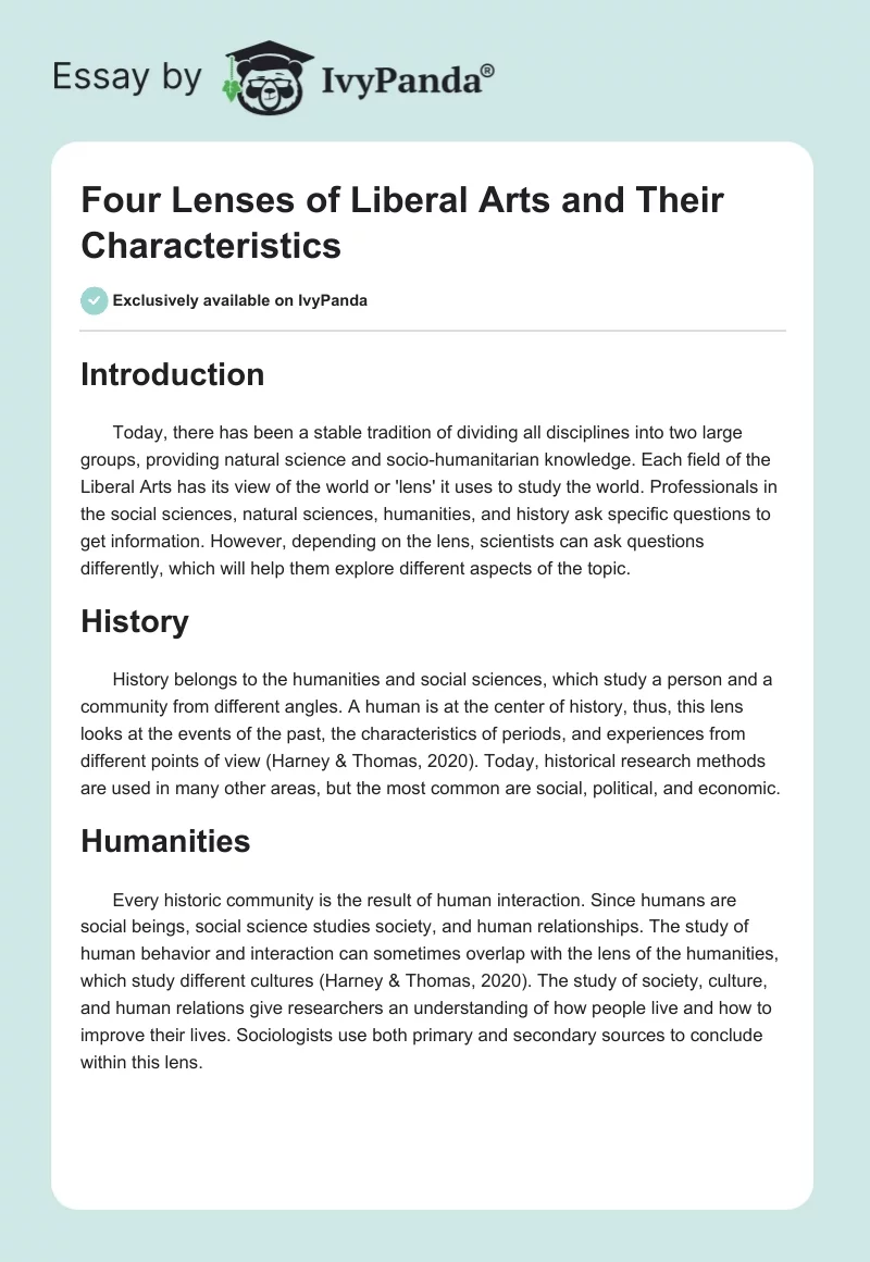 Four Lenses of Liberal Arts and Their Characteristics. Page 1