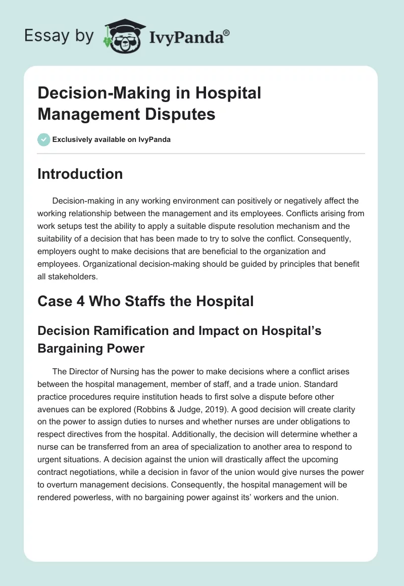Decision-Making in Hospital Management Disputes. Page 1