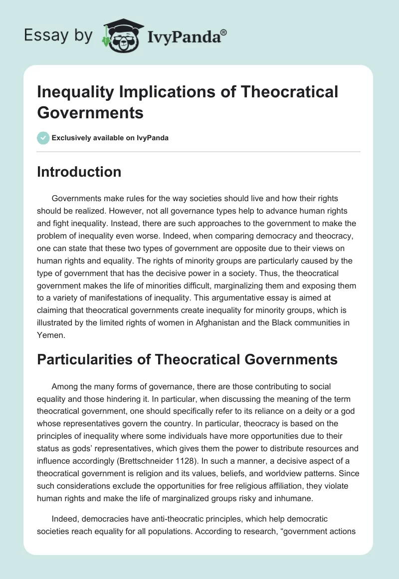 Inequality Implications of Theocratical Governments. Page 1