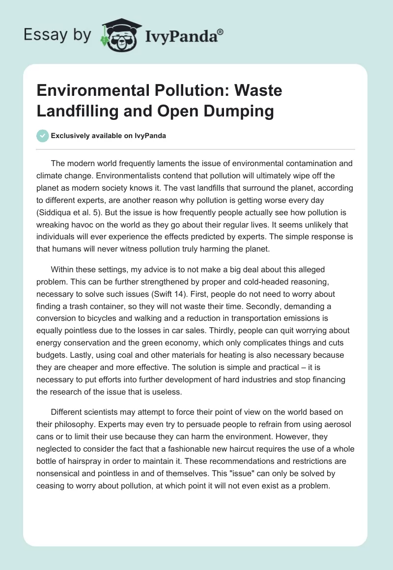Environmental Pollution: Waste Landfilling and Open Dumping. Page 1