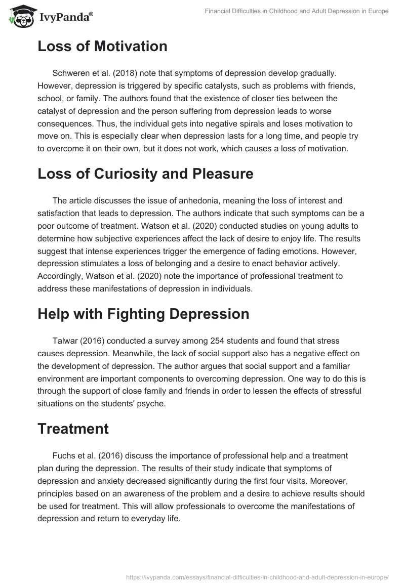 Financial Difficulties in Childhood and Adult Depression in Europe. Page 2