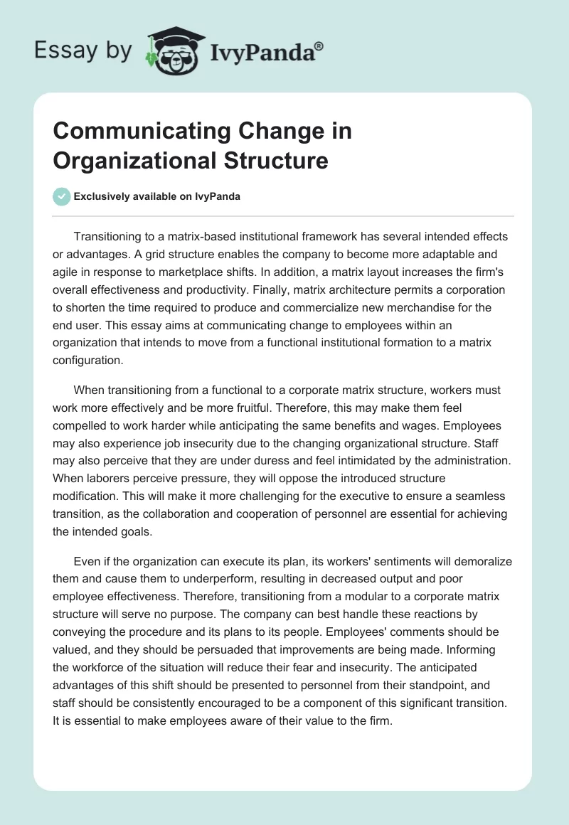 Communicating Change in Organizational Structure. Page 1