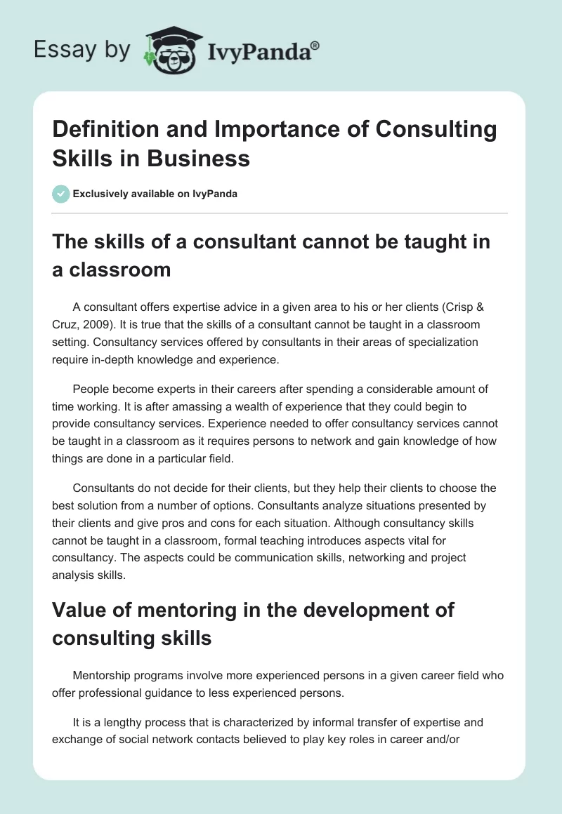 Definition and Importance of Consulting Skills in Business. Page 1