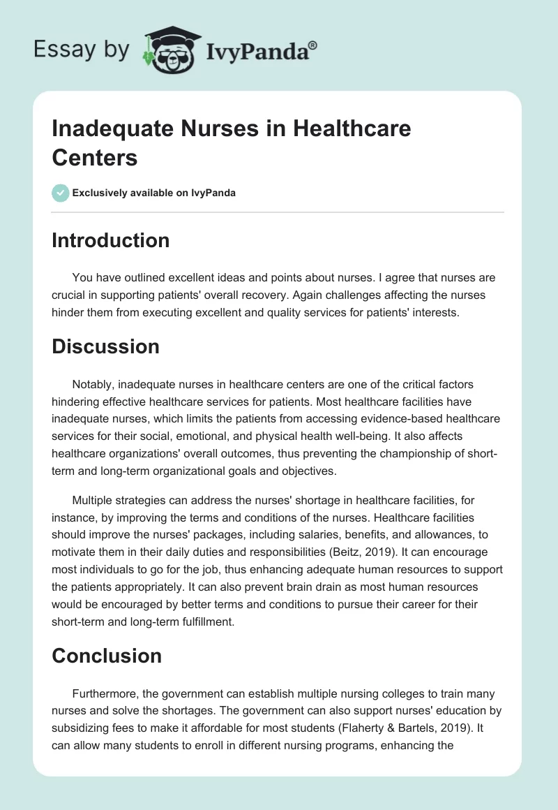 Inadequate Nurses in Healthcare Centers. Page 1