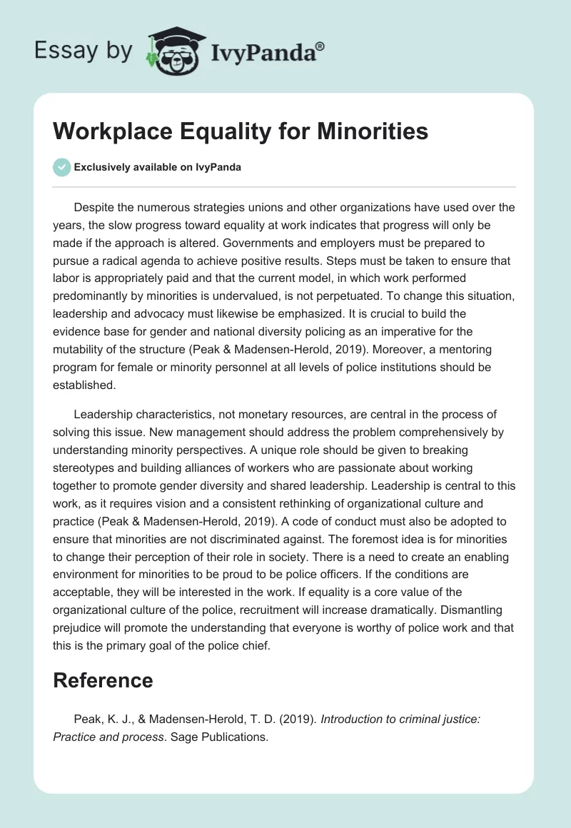 Workplace Equality for Minorities. Page 1
