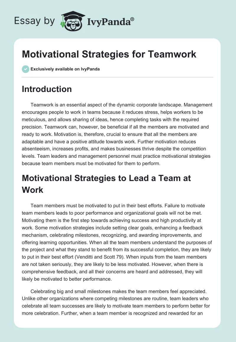 Motivational Strategies for Teamwork. Page 1