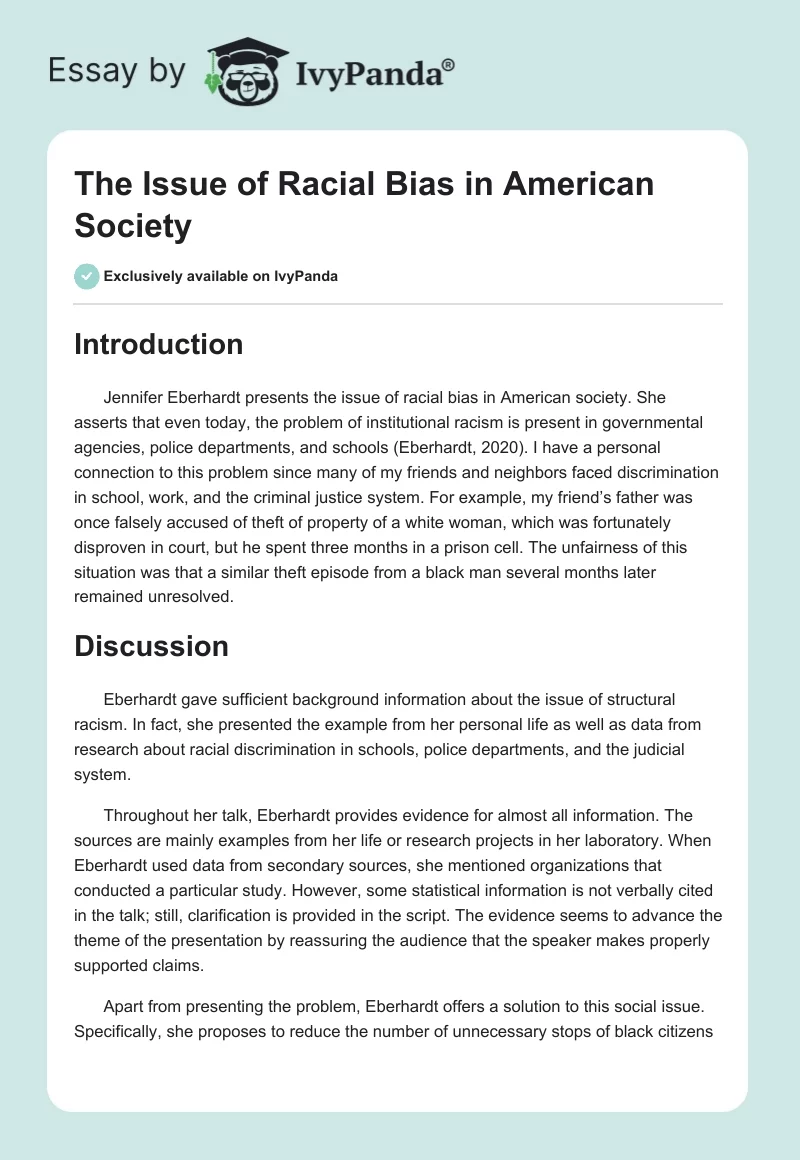The Issue of Racial Bias in American Society. Page 1