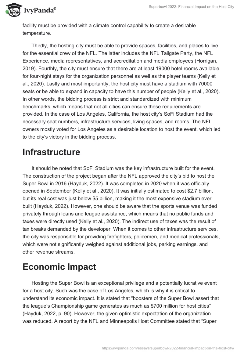 Superbowl 2022: Financial Impact on the Host City. Page 2