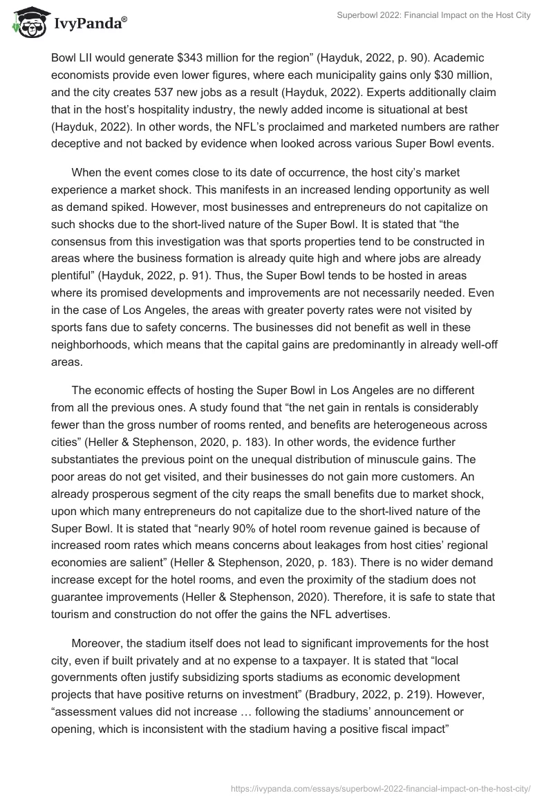 Superbowl 2022: Financial Impact on the Host City. Page 3