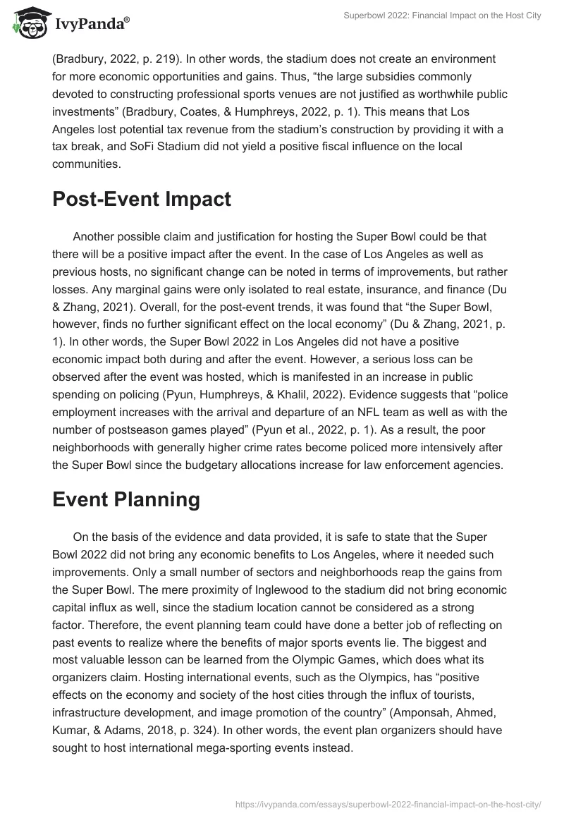 Superbowl 2022: Financial Impact on the Host City. Page 4