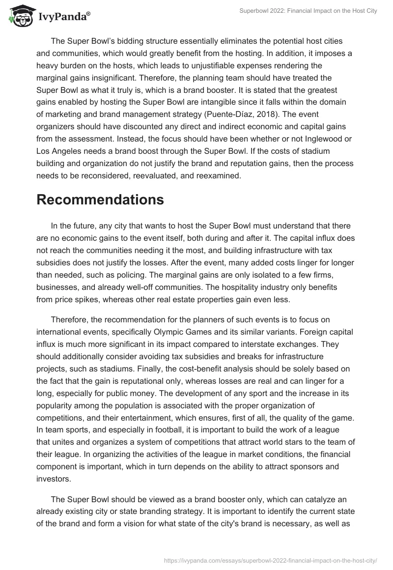 Superbowl 2022: Financial Impact on the Host City. Page 5