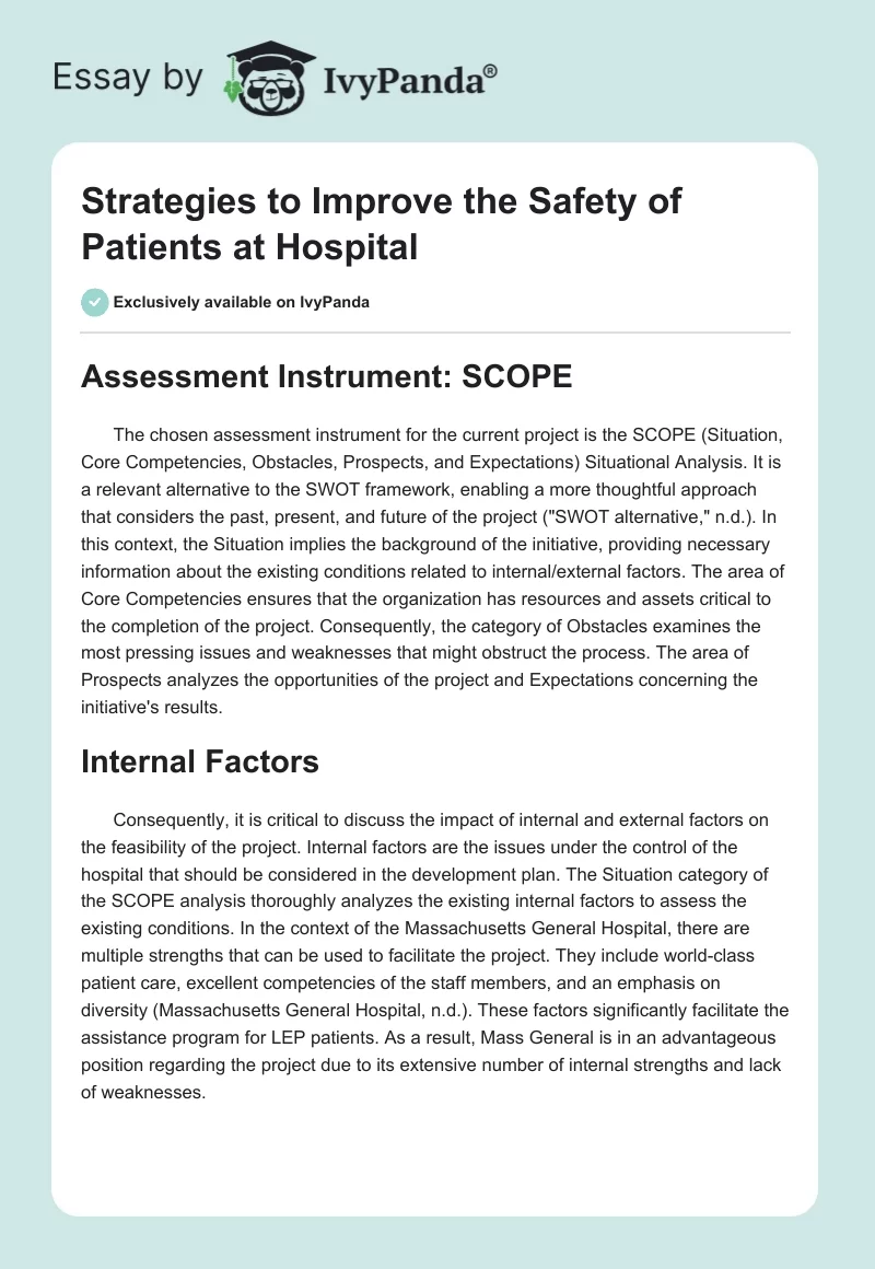 Strategies to Improve the Safety of Patients at Hospital. Page 1