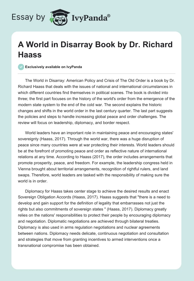 A World in Disarray Book by Dr. Richard Haass. Page 1