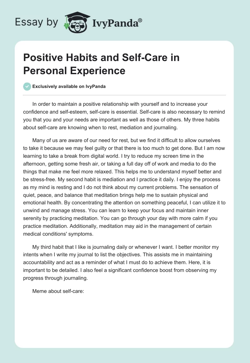 Positive Habits and Self-Care in Personal Experience. Page 1