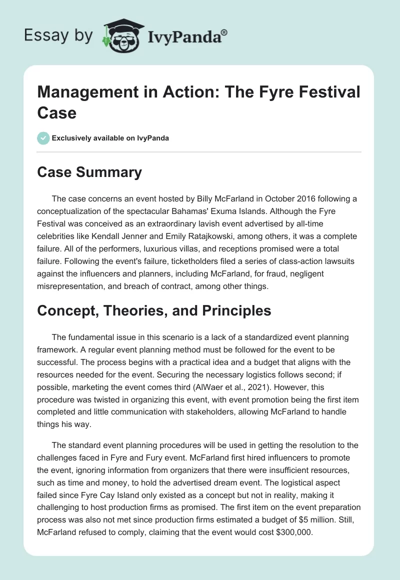 Management in Action: The Fyre Festival Case. Page 1