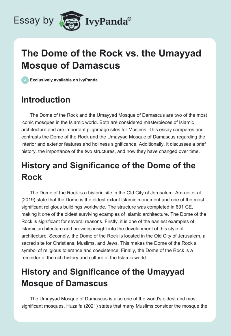 The Dome of the Rock vs. the Umayyad Mosque of Damascus. Page 1