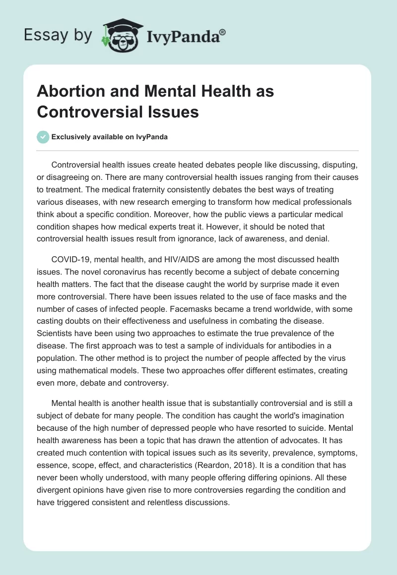 Abortion and Mental Health as Controversial Issues. Page 1