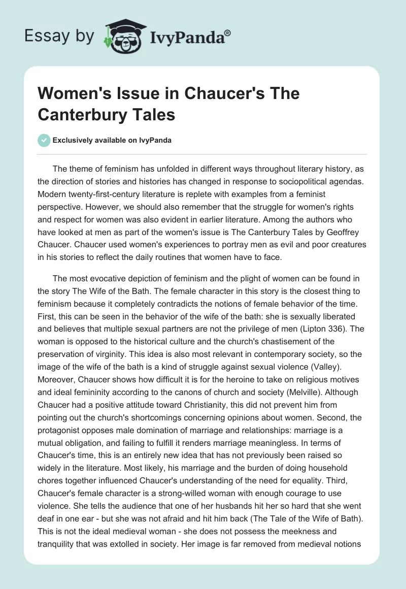 Women's Issue in Chaucer's "The Canterbury Tales". Page 1