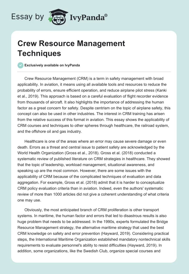 Crew Resource Management Techniques. Page 1