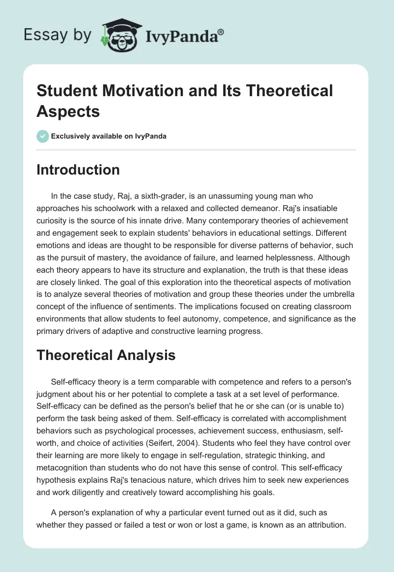 Student Motivation and Its Theoretical Aspects. Page 1