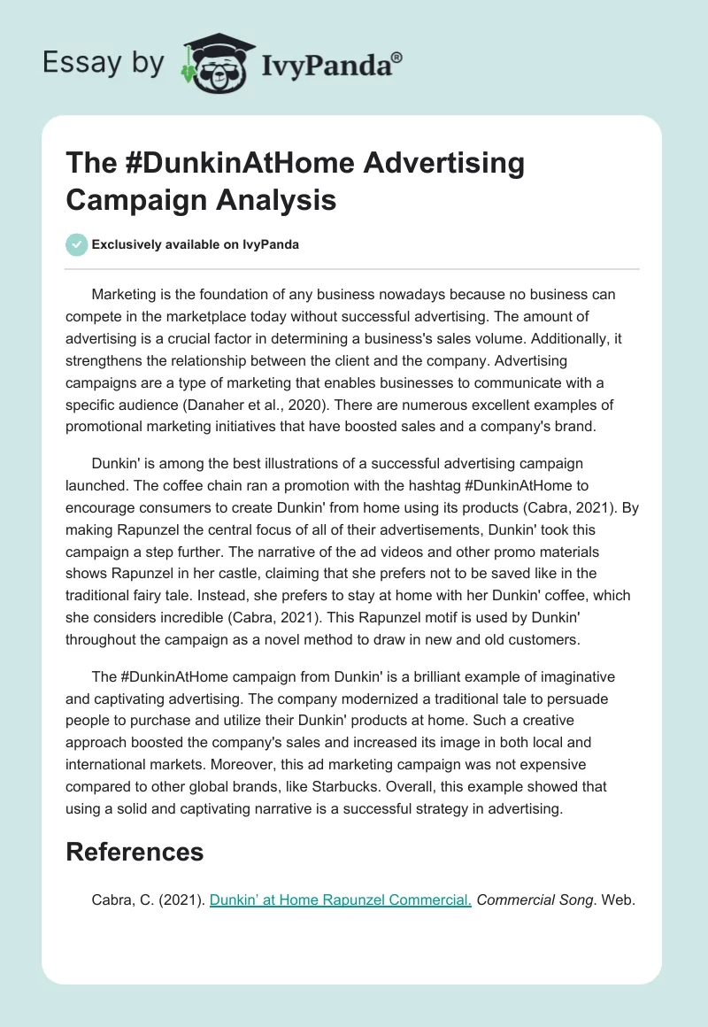 The #DunkinAtHome Advertising Campaign Analysis. Page 1