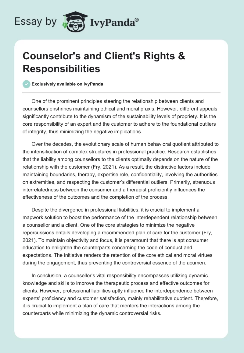 Counselor's and Client's Rights & Responsibilities. Page 1